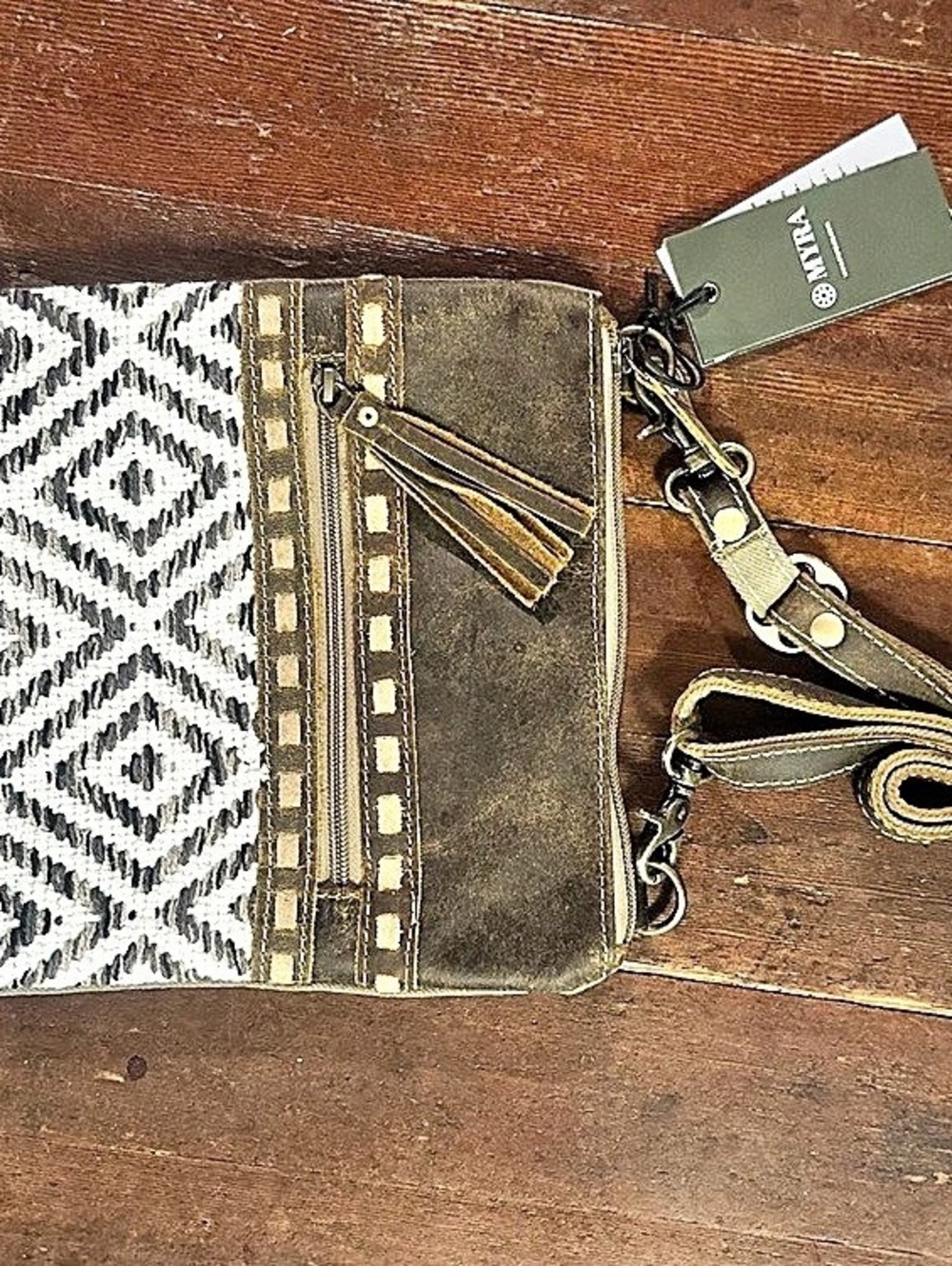 Myra Bag Brown & White Crossbody NWT